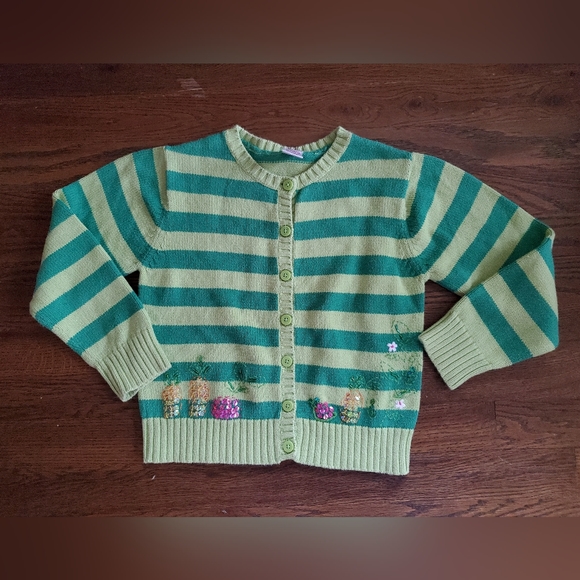 Gymboree Other - Vtg GYMBOREE Girls 6 green striped cardigan veggies carrot radish